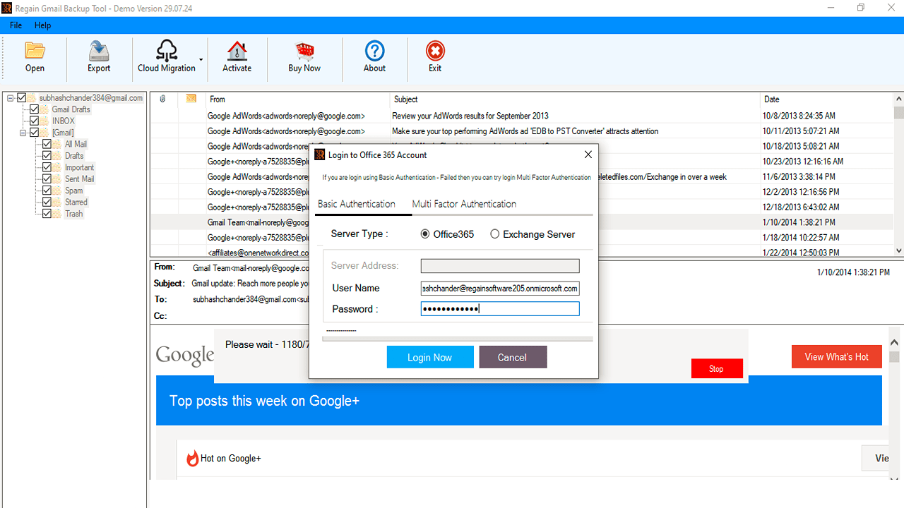 screenshot of Regain Gmail Backup and Migration
